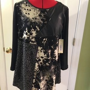 Ali Miles BOHO Black Colorblock Faux Leather Tunic